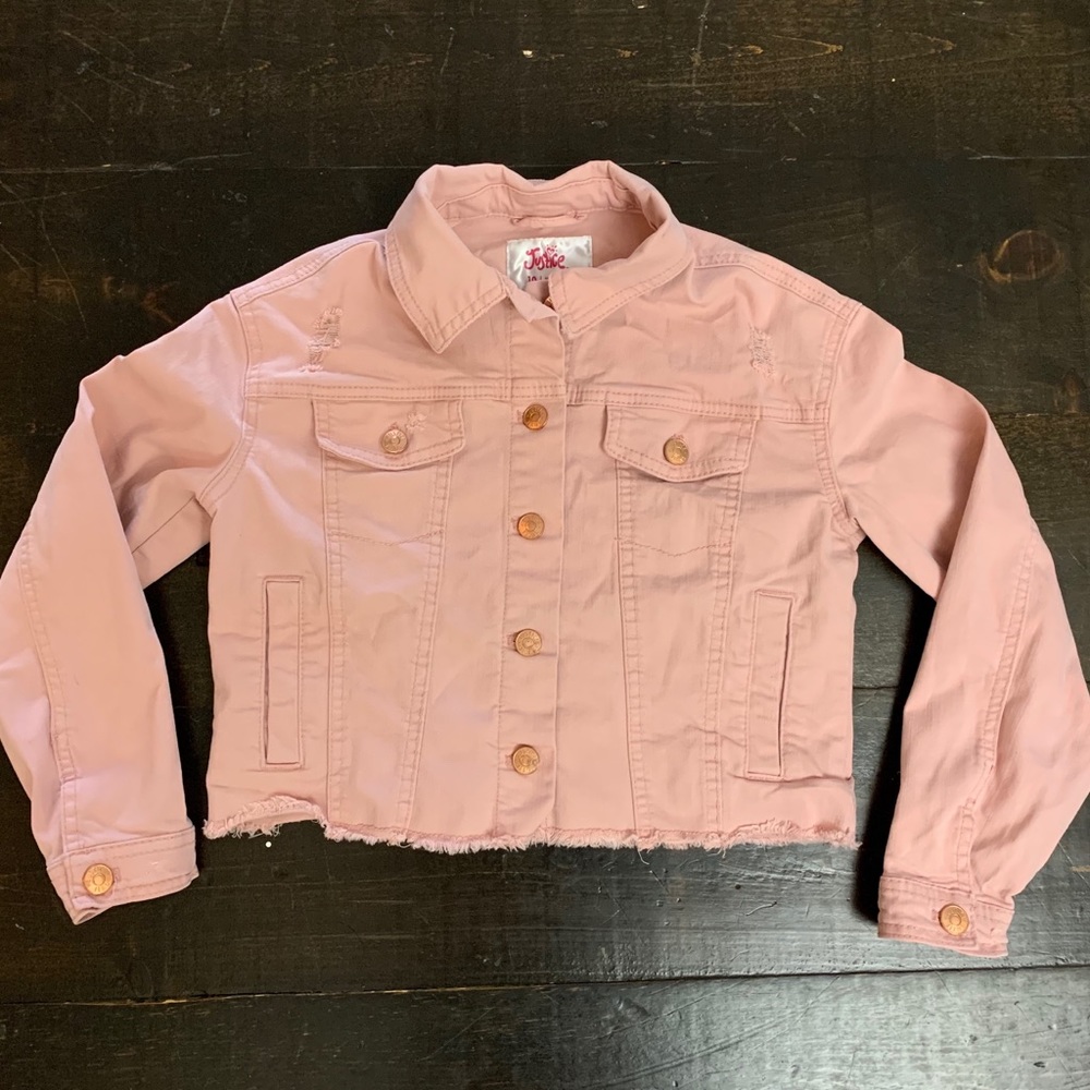 Girls Justice pink distressed jean jacket